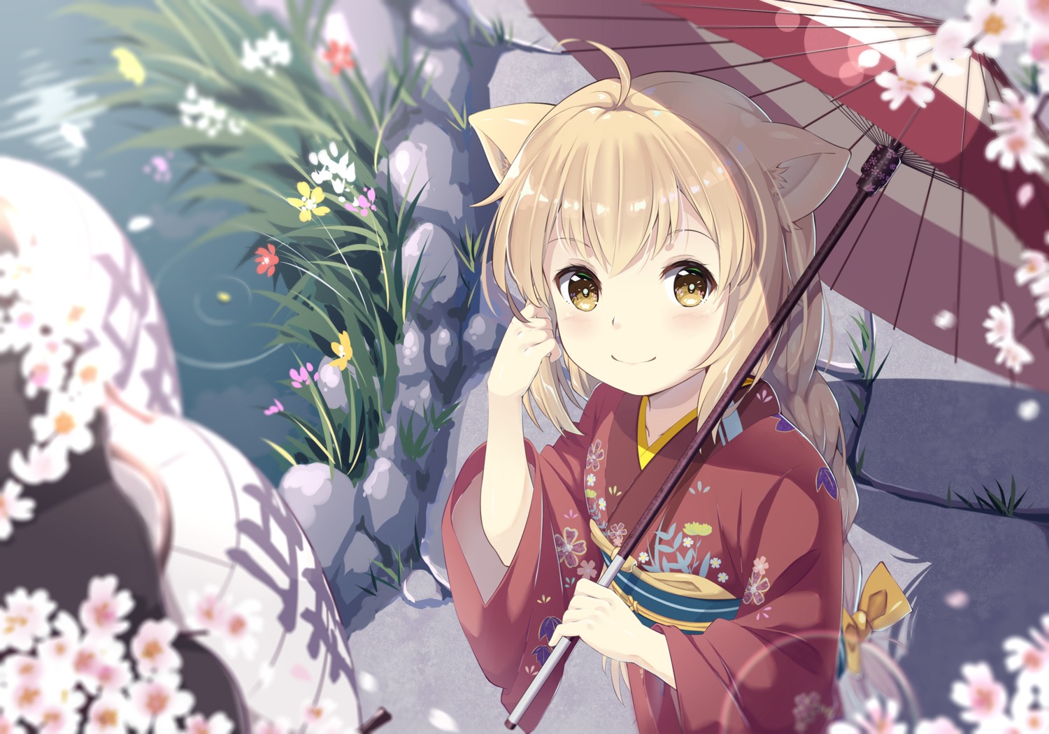 animal_ears, kimono, kitsune, konohana_kitan, tagme, umbrella, yuzu_(konohana_kitan)