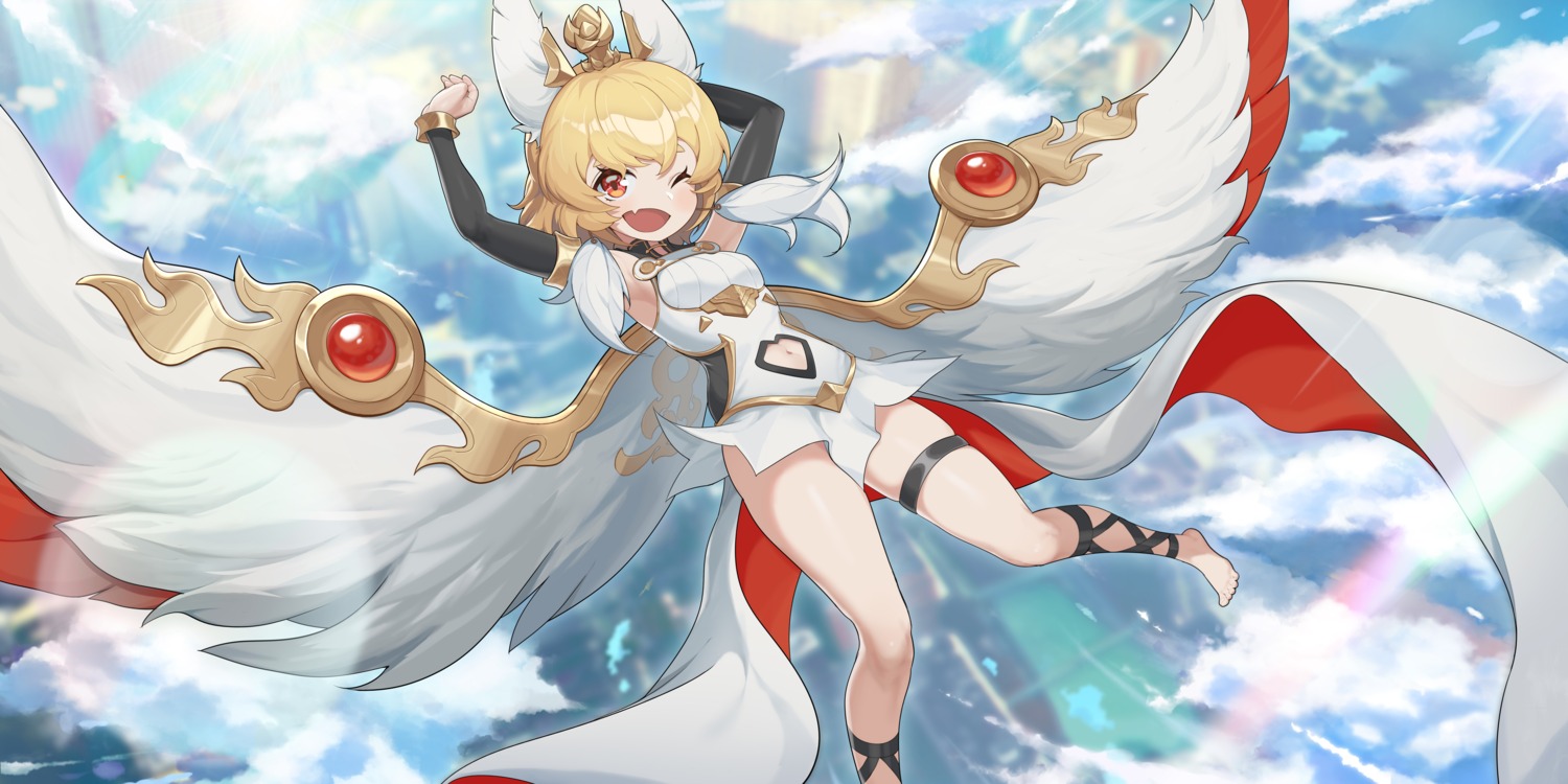 animal_ears, dress, garter, jell_(jell_y_fish), skirt_lift, wings