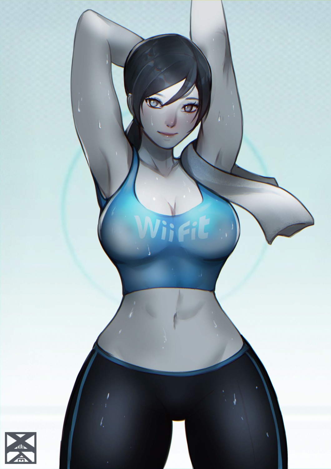 cleavage, gym_uniform, wii_fit, wii_fit_trainer, xuuikie_ashe