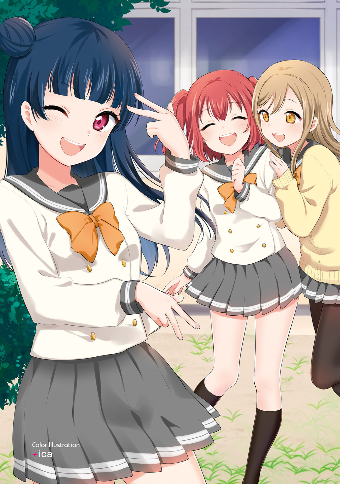 ica, kunikida_hanamaru, kurosawa_ruby, love_live!_(series), love_live!_sunshine!!, pantyhose, seifuku, sweater