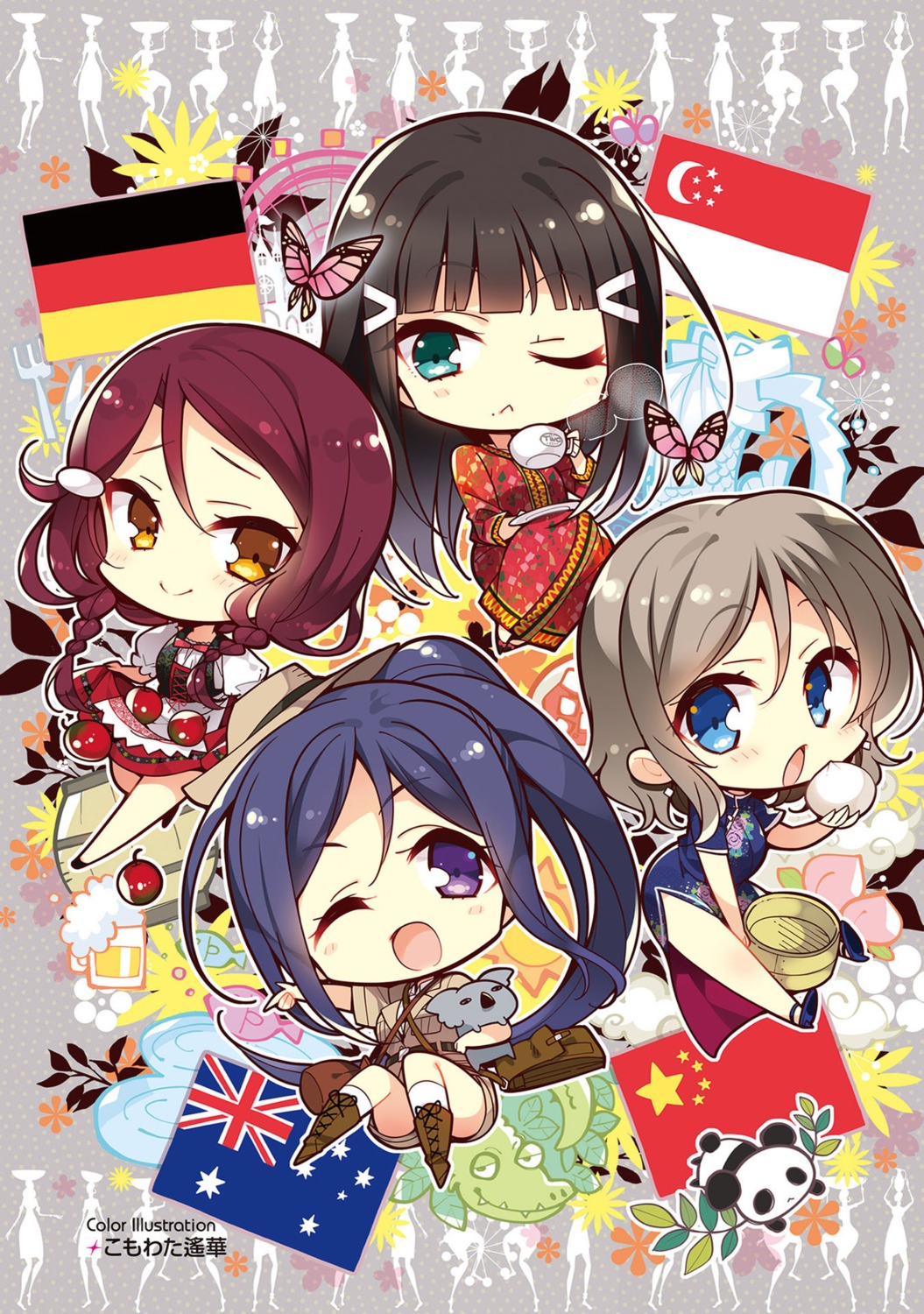 asian_clothes, chibi, chinadress, komowata_haruka, kurosawa_dia, love_live!_(series), love_live!_sunshine!!, matsuura_kanan, sakurauchi_riko, watanabe_you
