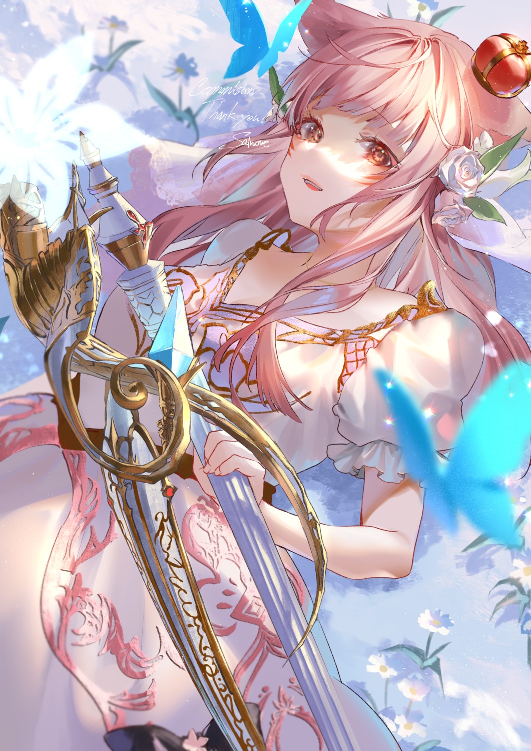 animal_ears, dress, karonaru, weapon