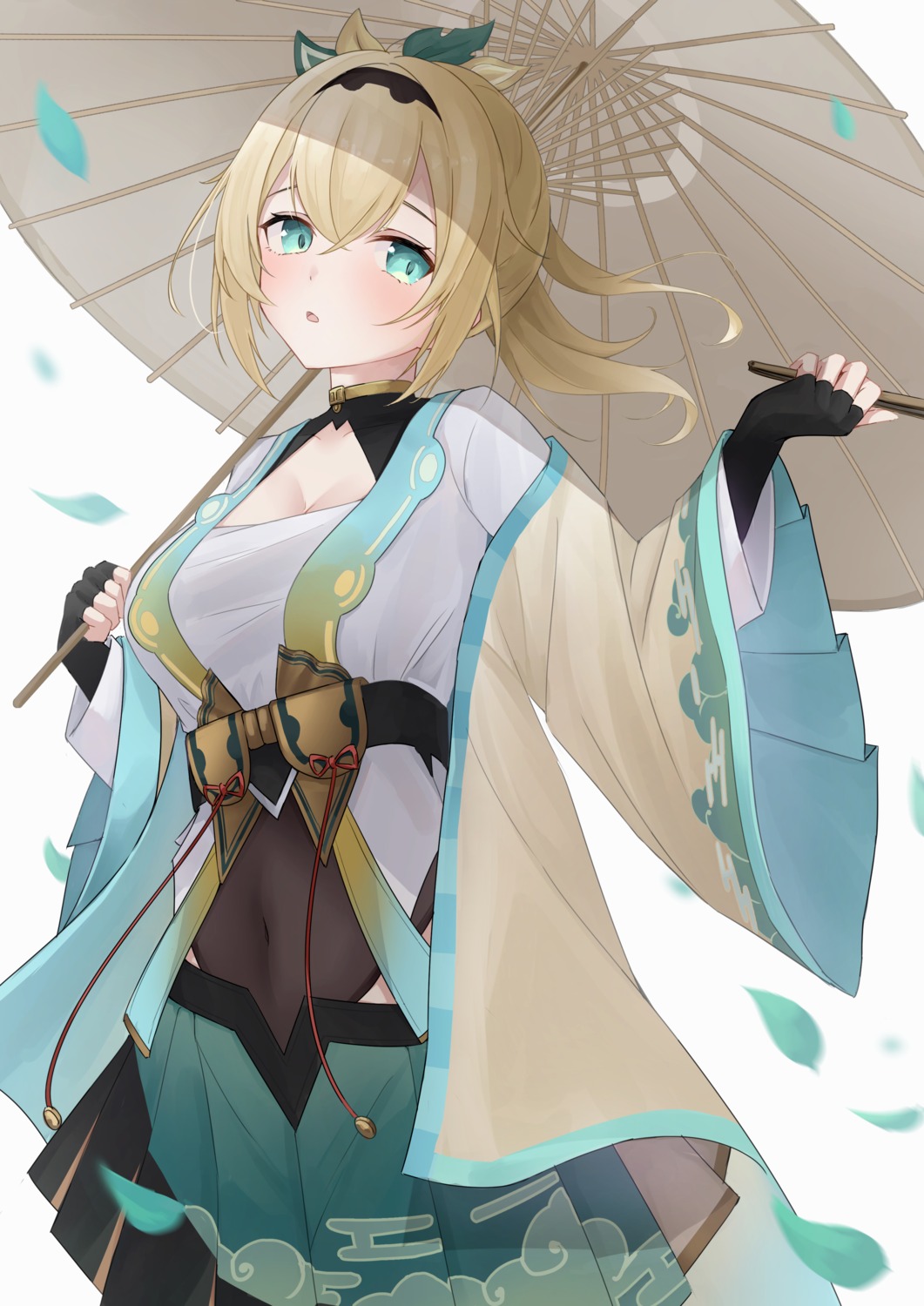 cleavage, hololive, japanese_clothes, kazama_iroha, umbrella, unidon_48