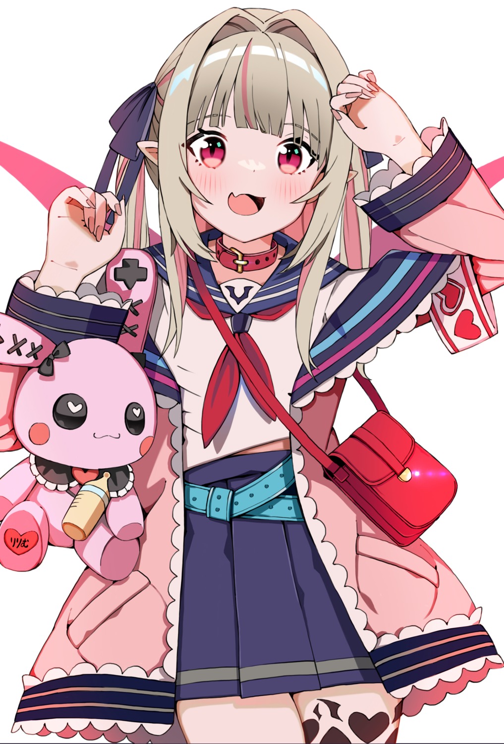 makaino_ririmu, nijisanji, nijisanji_gamers, pointy_ears, seifuku, tattoo, uyuyu_uyu