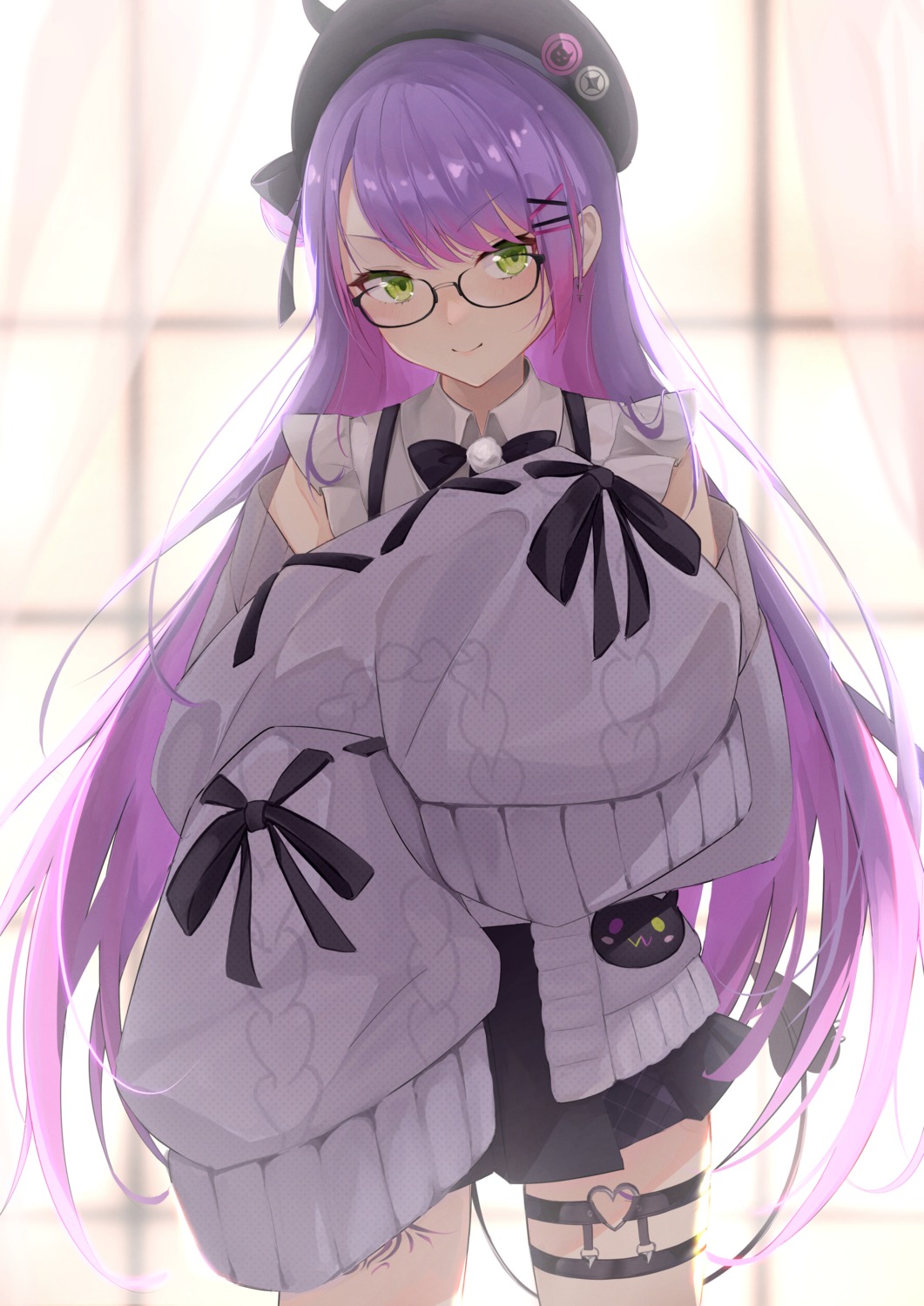 garter, hololive, megane, sweater, tail, tattoo, tokoyami_towa, unidon_48