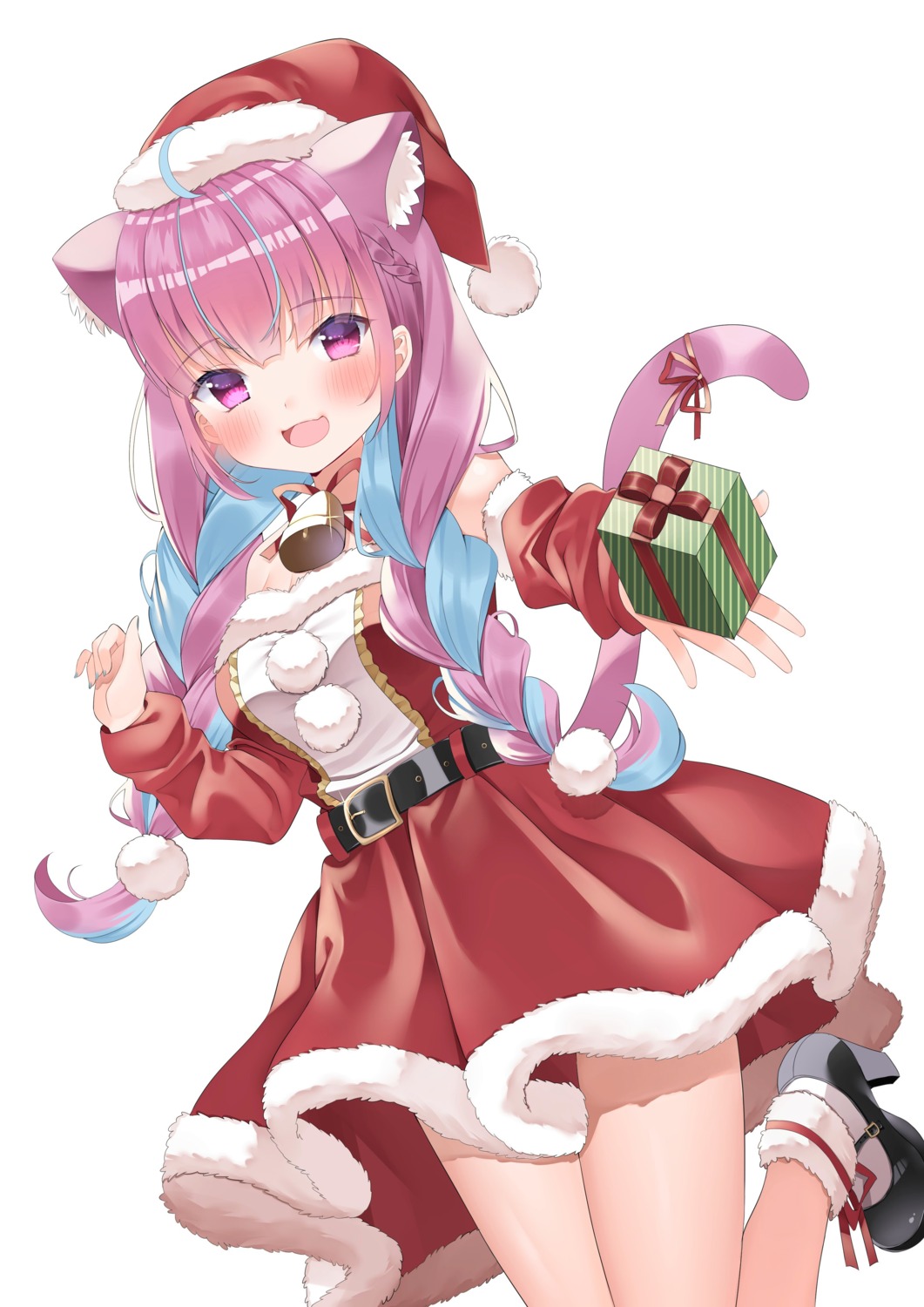 animal_ears, christmas, heels, hololive, minato_aqua, momoshiro_amano, nekomimi, skirt_lift