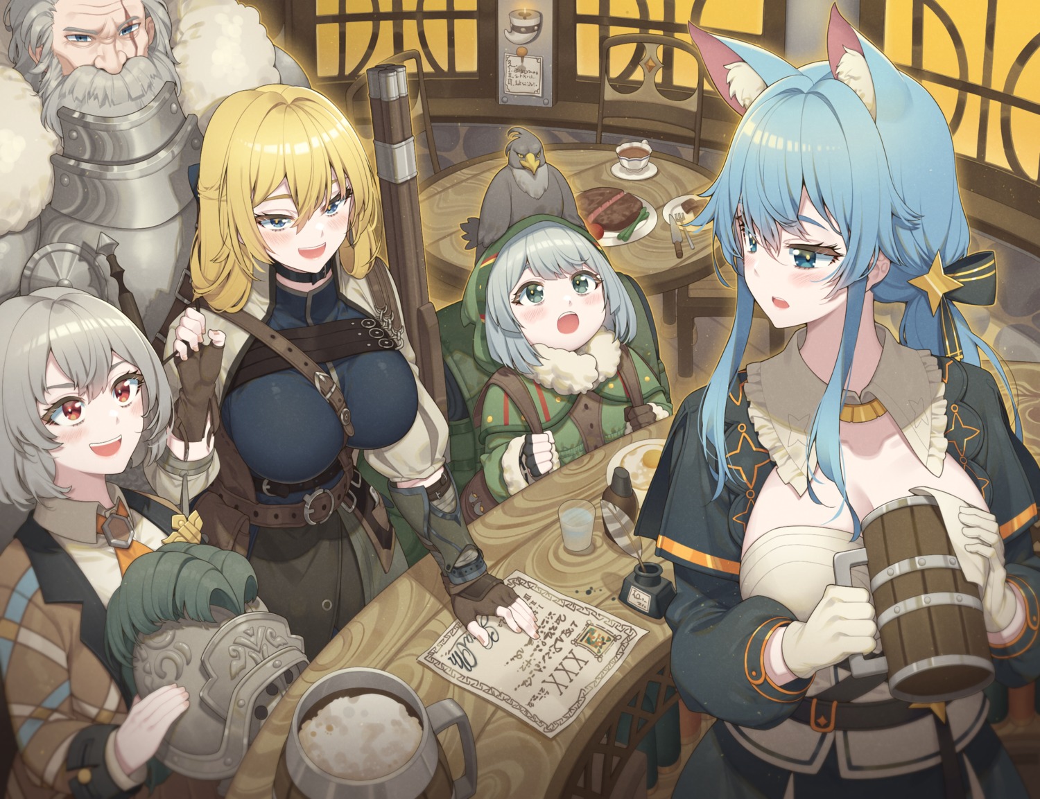 animal_ears, armor, cleavage, hop3, nekomimi