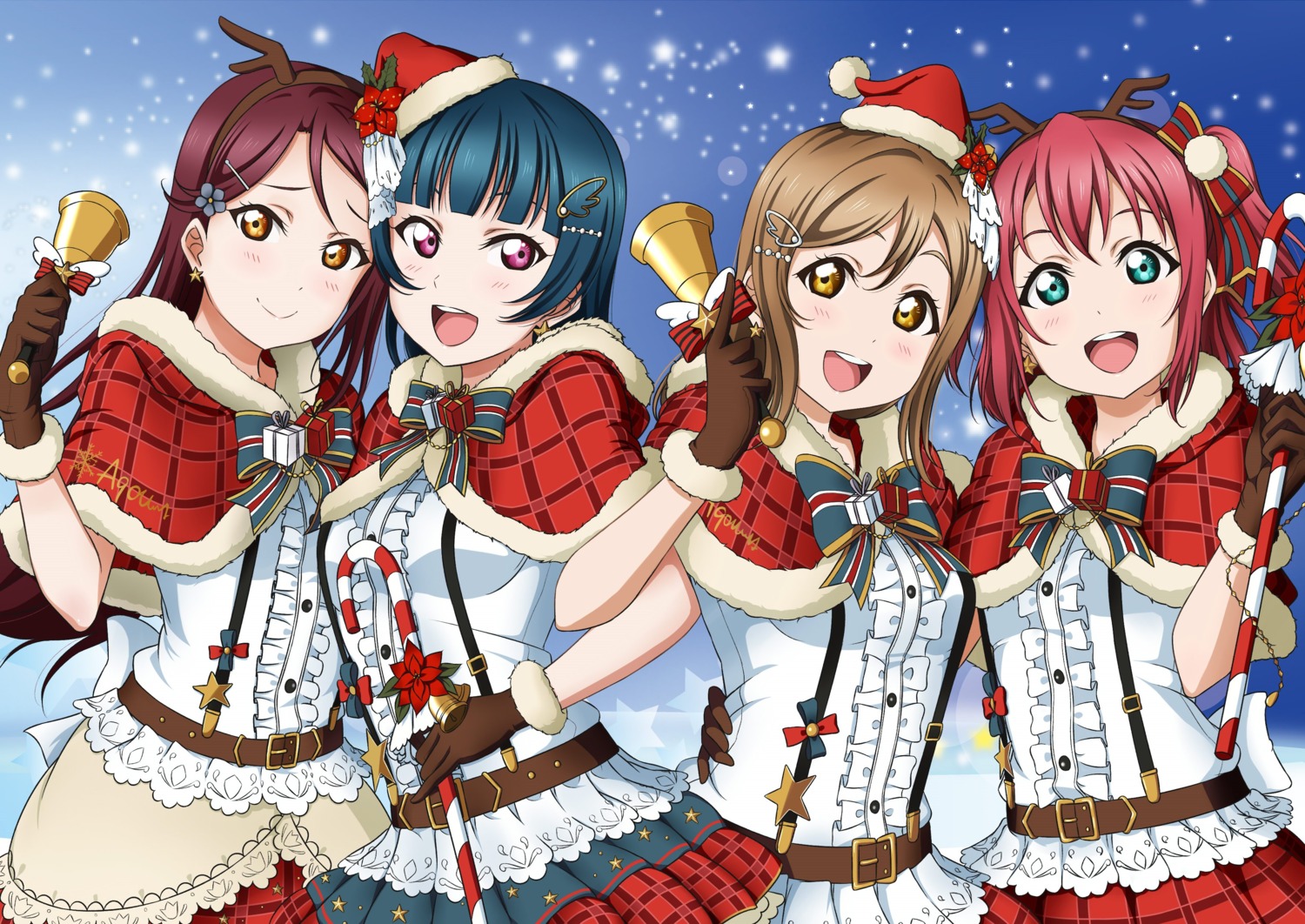 christmas, kunikida_hanamaru, kurosawa_ruby, love_live!_(series), love_live!_sunshine!!, mell_ast, sakurauchi_riko, tsushima_yoshiko, uniform