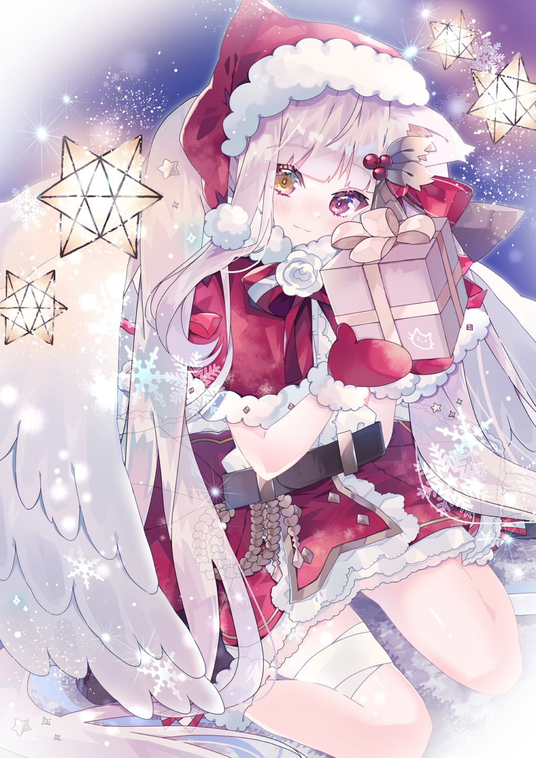 animal_ears, aoi_yugina, bandages, christmas, heterochromia, wings