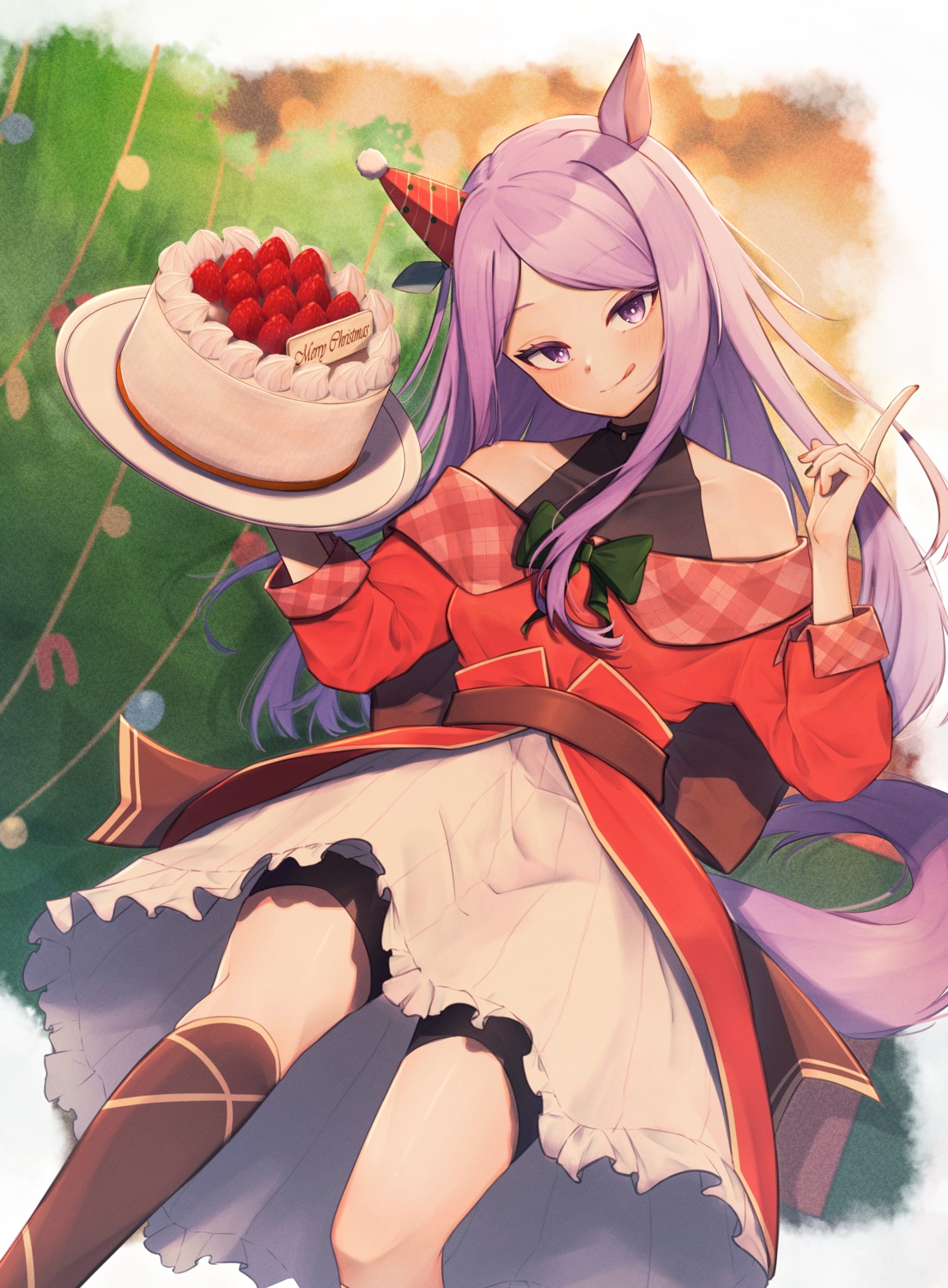 animal_ears, bike_shorts, christmas, isana615, mejiro_mcqueen_(umamusume), skirt_lift, tail, uma_musume_pretty_derby