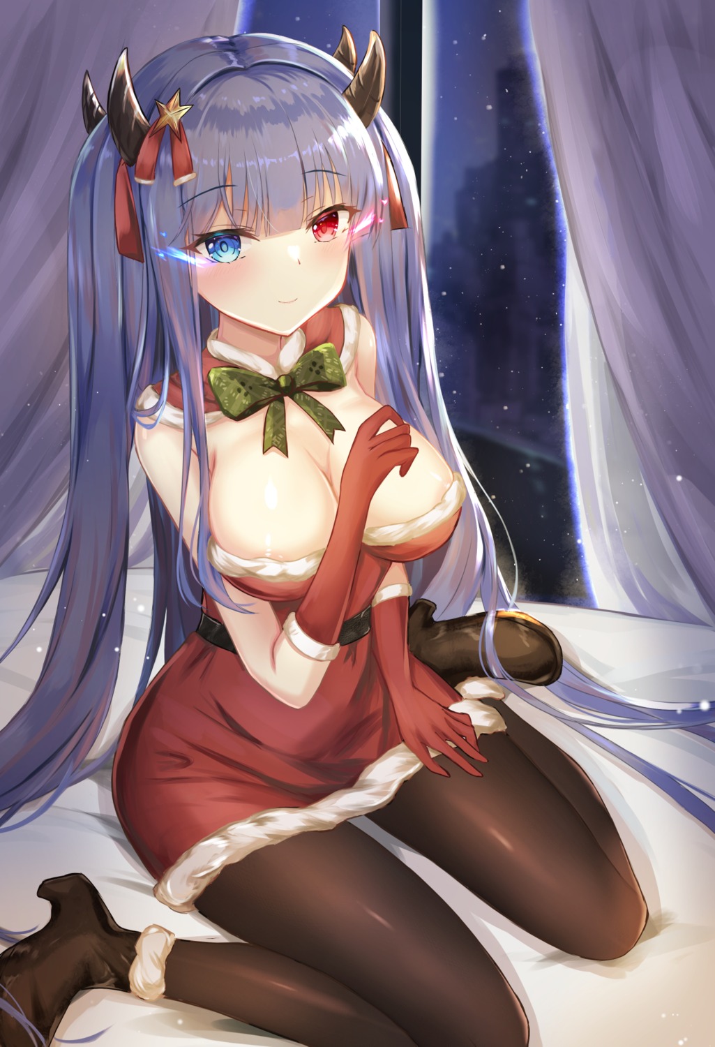 azur_lane, christmas, dress, habu_rin, heels, heterochromia, horns, ibuki_(azur_lane)