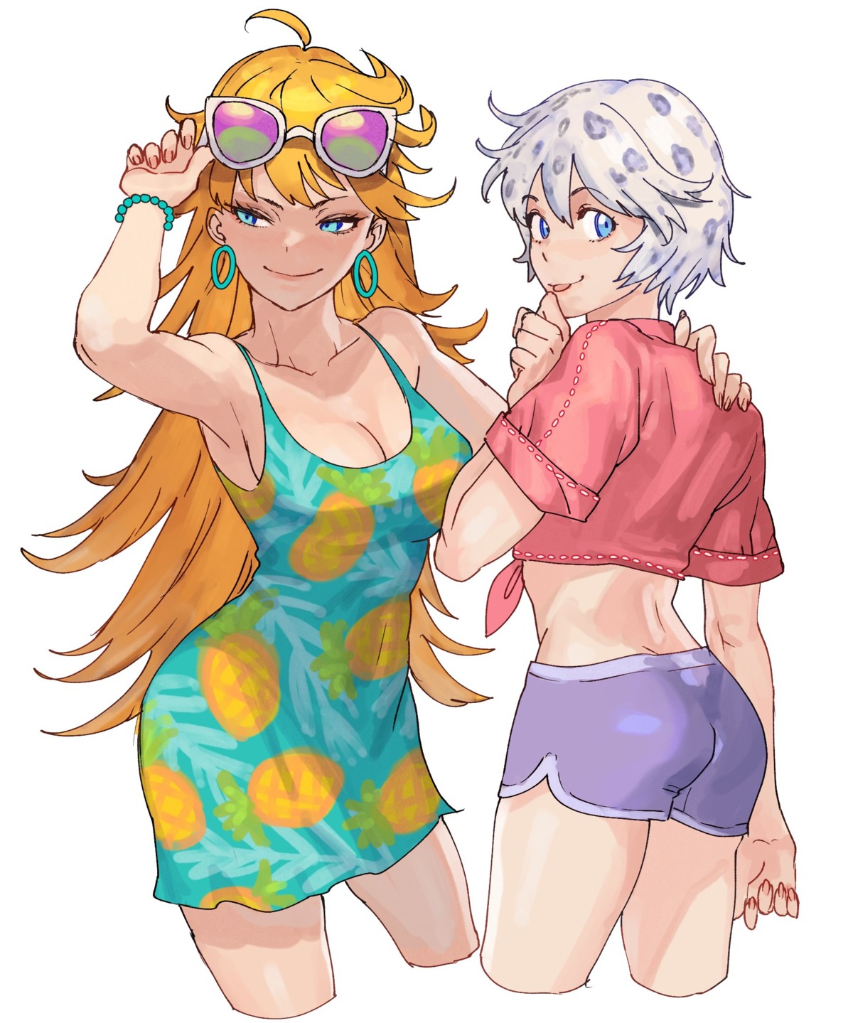 ass, audie_(doubutsu_no_mori), bianca_(doubutsu_no_mori), cleavage, doubutsu_no_mori, dress, hanny_(uirusu_chan), megane, no_bra, summer_dress