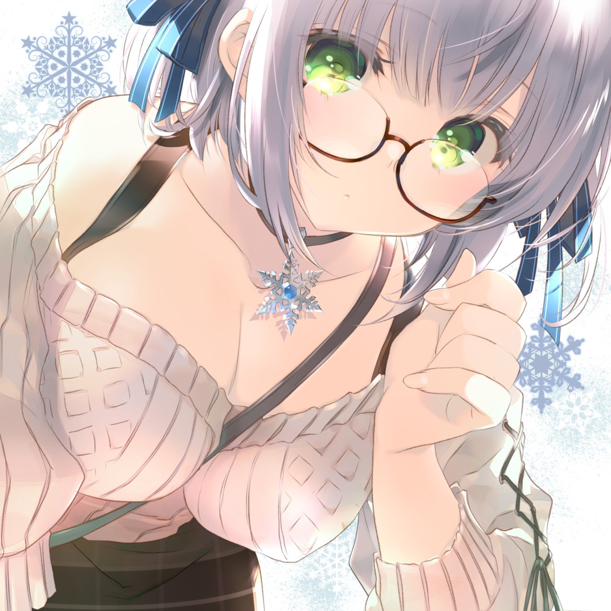 cleavage, hololive, megane, mitsumi_misato, shirogane_noel, sweater
