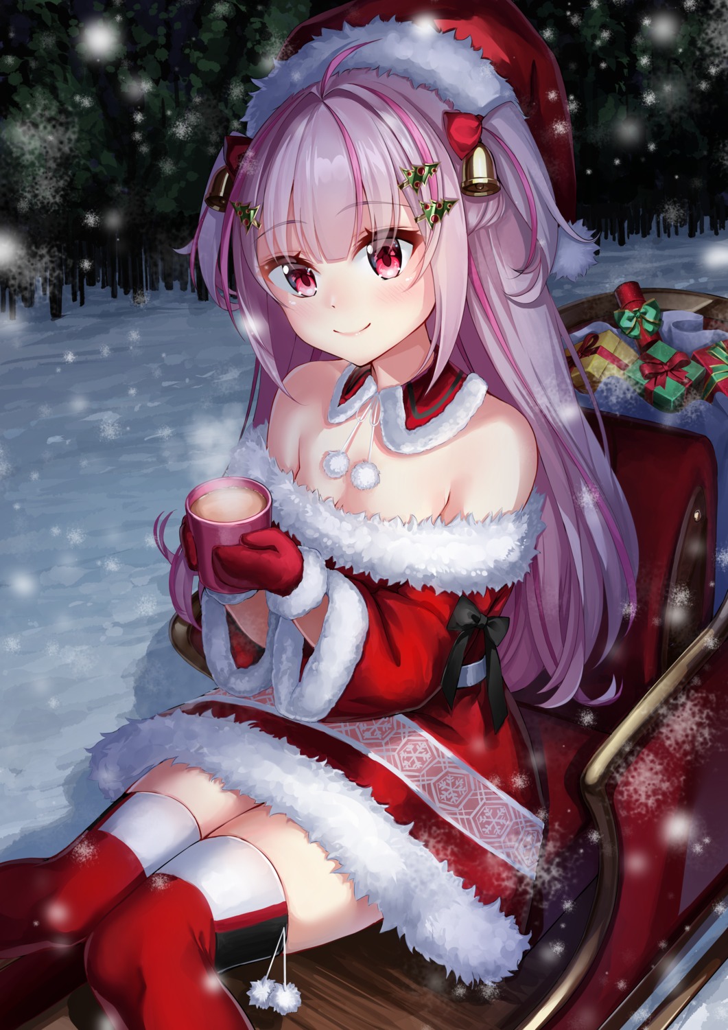 christmas, dress, no_bra, rissenka, thighhighs