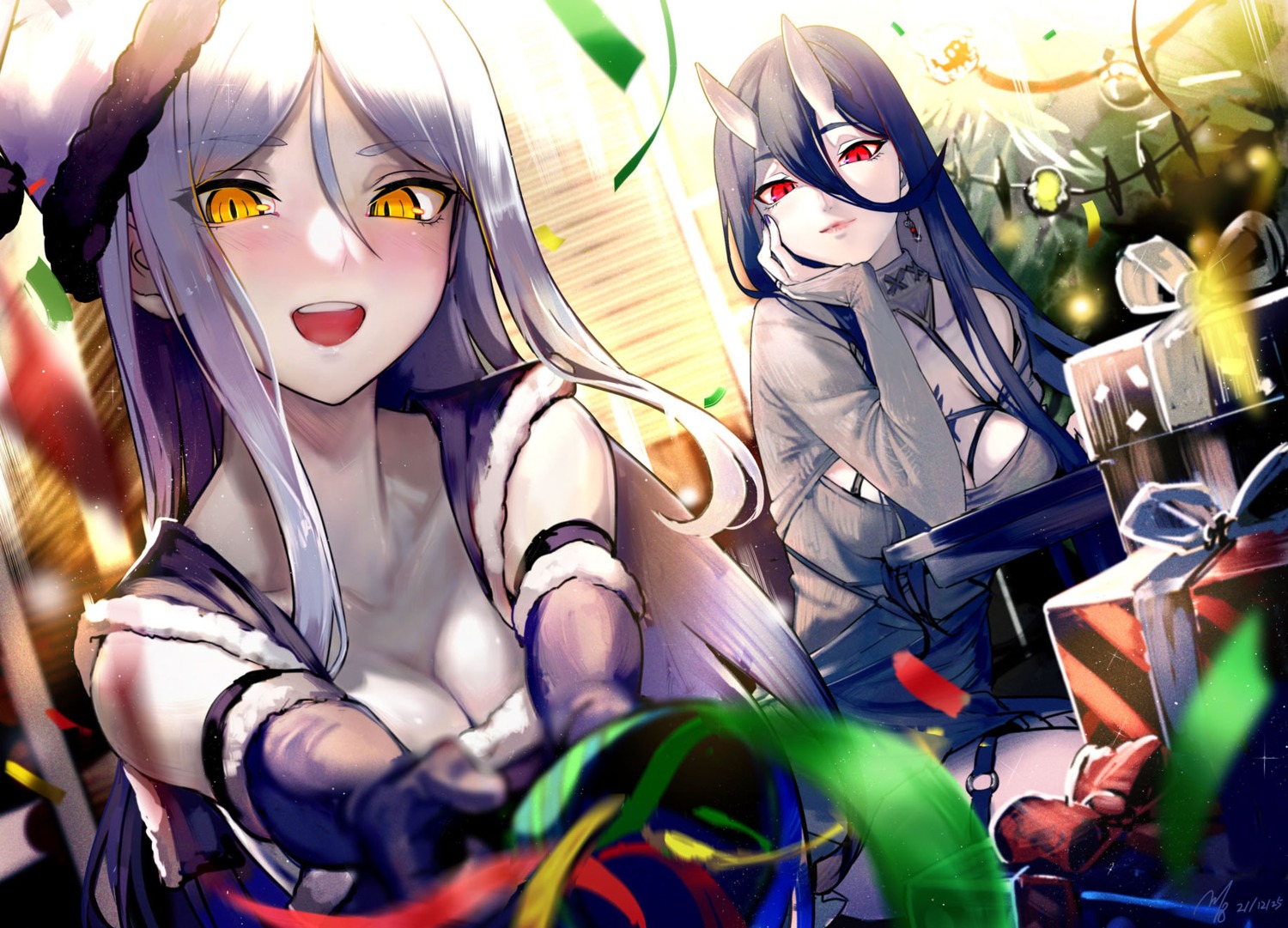 battleship-symbiotic_hime, christmas, horns, kantai_collection, no_bra, ta-class_battleship, walzrj