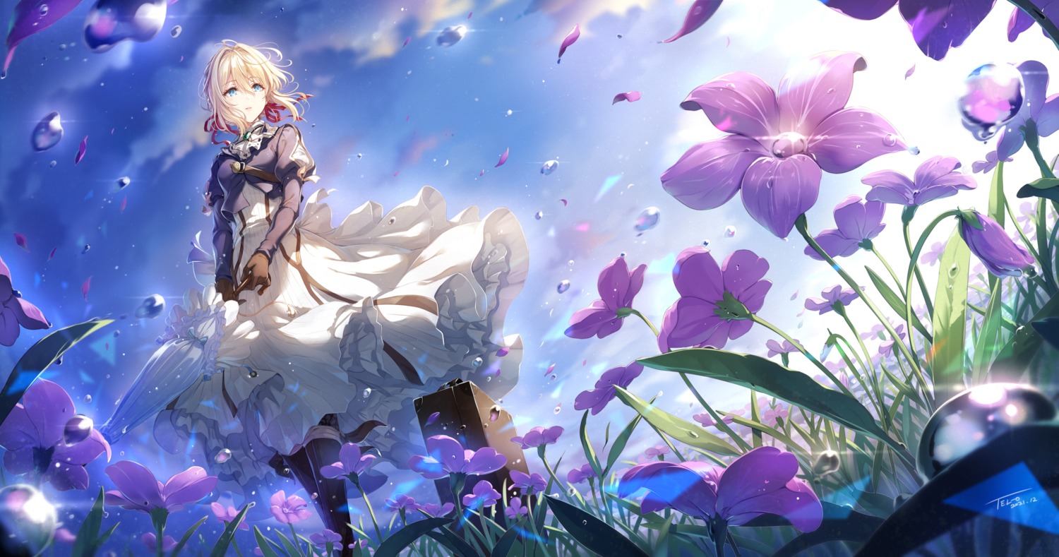 dress, landscape, skirt_lift, tel-o, umbrella, violet_evergarden, violet_evergarden_(character)