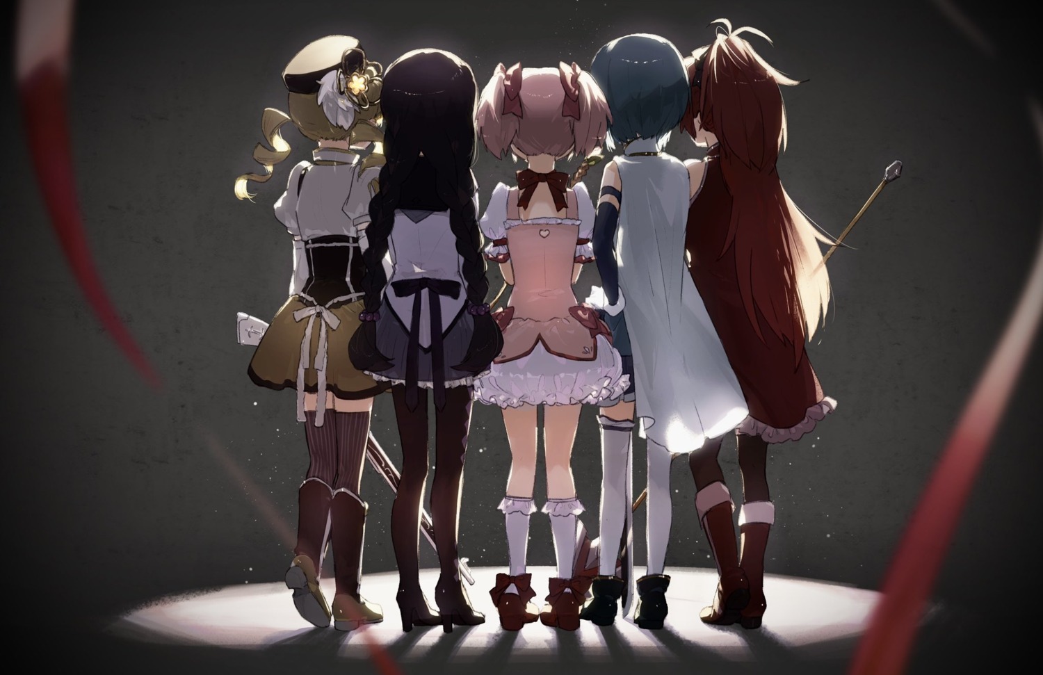 akemi_homura, heels, kaname_madoka, mahou_shoujo_madoka_magica, miki_sayaka, sakura_kyouko, see_through, thighhighs, tomoe_mami, un_nm5sy, weapon
