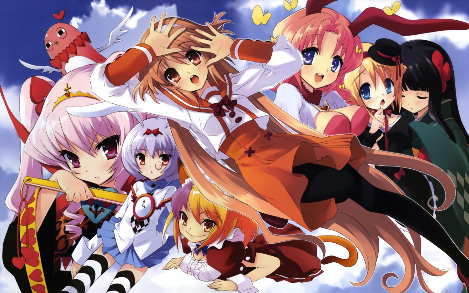 alice_parade, animal_ears, bunny_ears, emudori, hitorimeno_alice, inemuri_yamane, ito_noizi, joousama_lavinia, kimagure_neko, megane, odoodo_funny, shirousagi_silk, thighhighs, unisonshift, usagi_luna_hatsujou, waitress