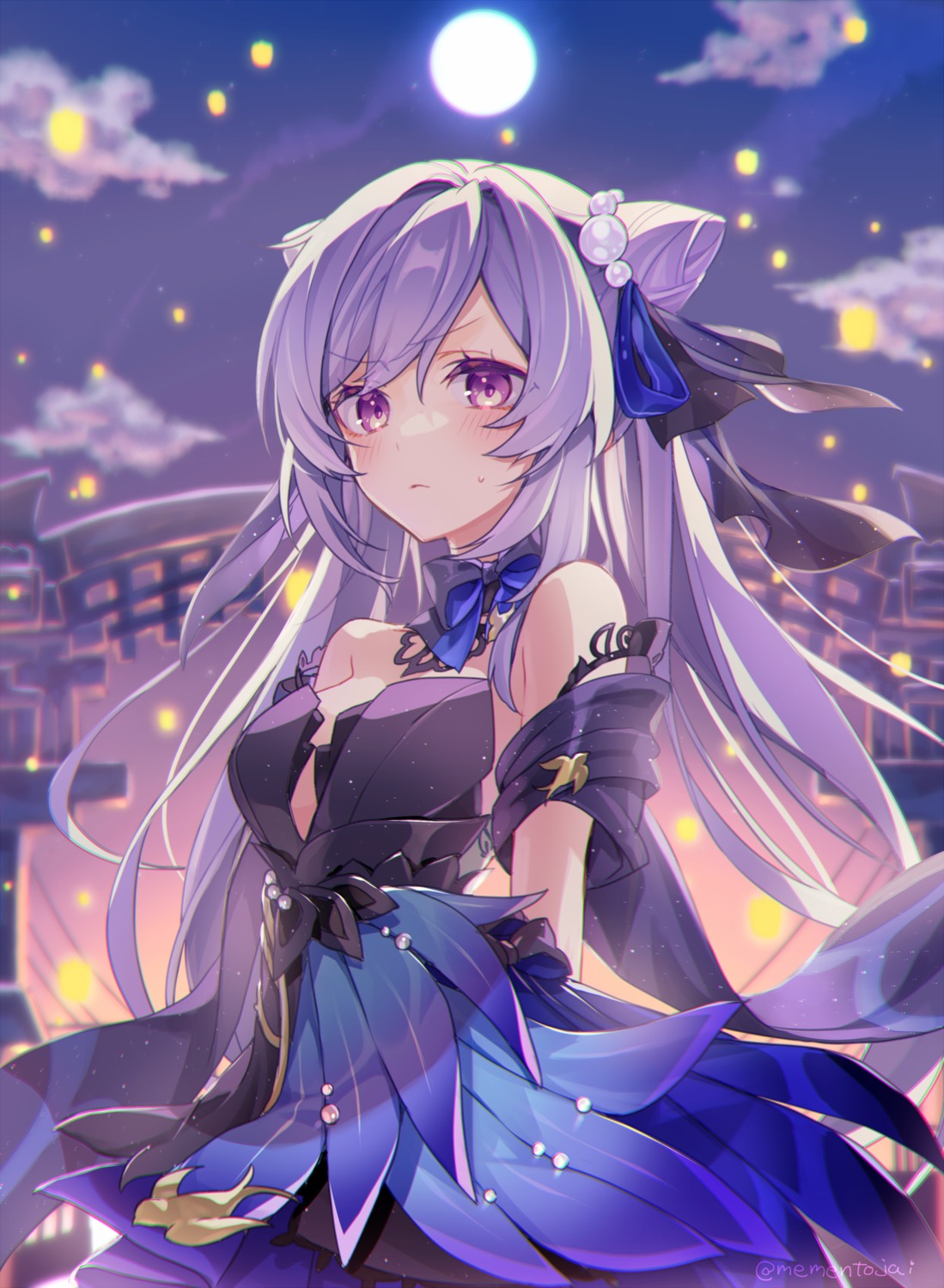 dress, genshin_impact, keqing, memeno, no_bra