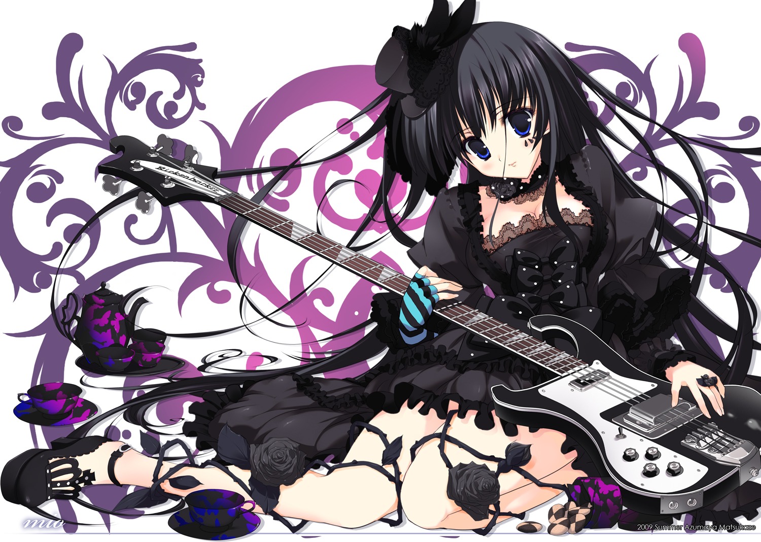 akiyama_mio, dress, gothic_lolita, guitar, k-on!, lolita_fashion, yoshiwo