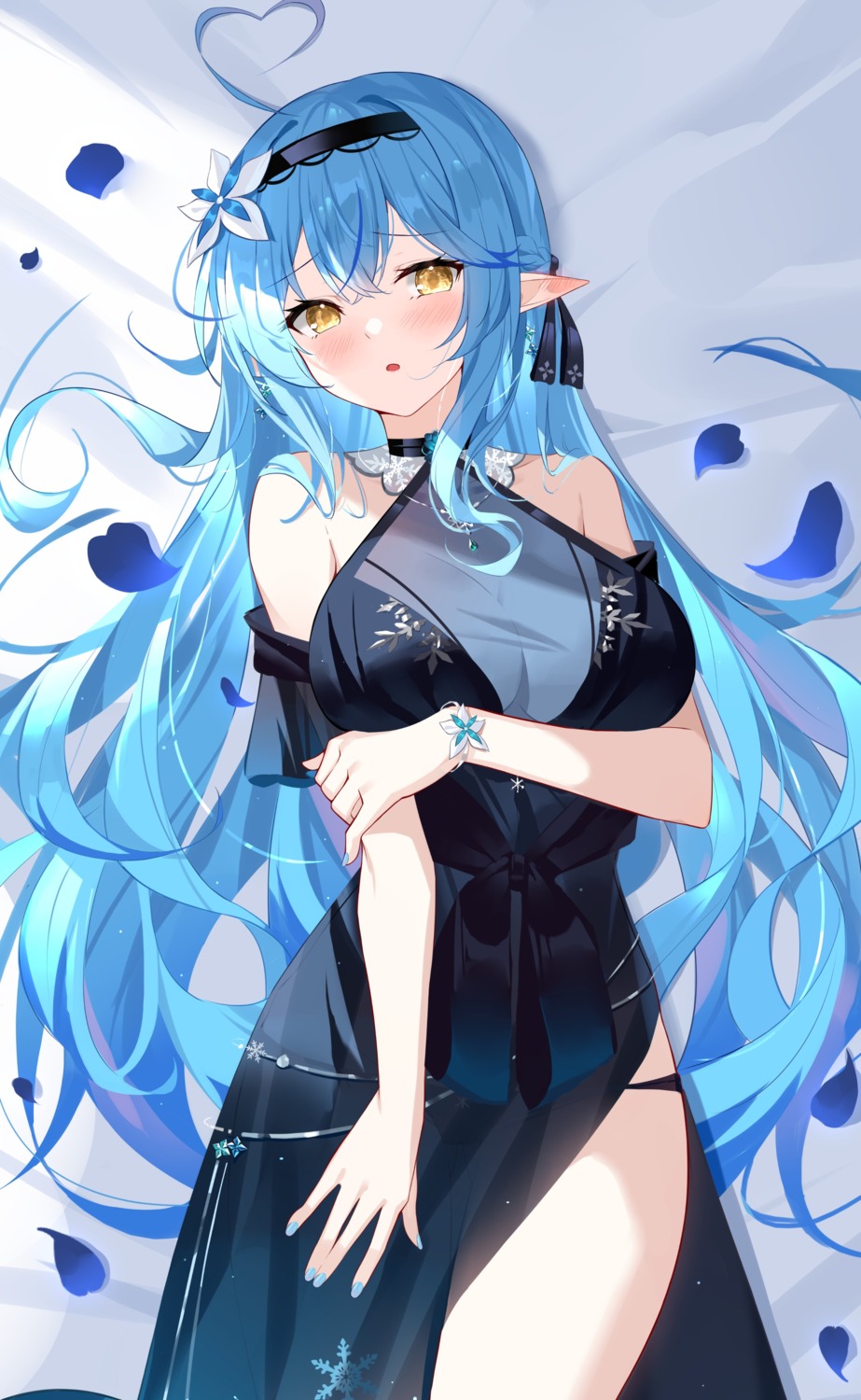 black_fire, dress, elf, hololive, no_bra, pantsu, pointy_ears, see_through