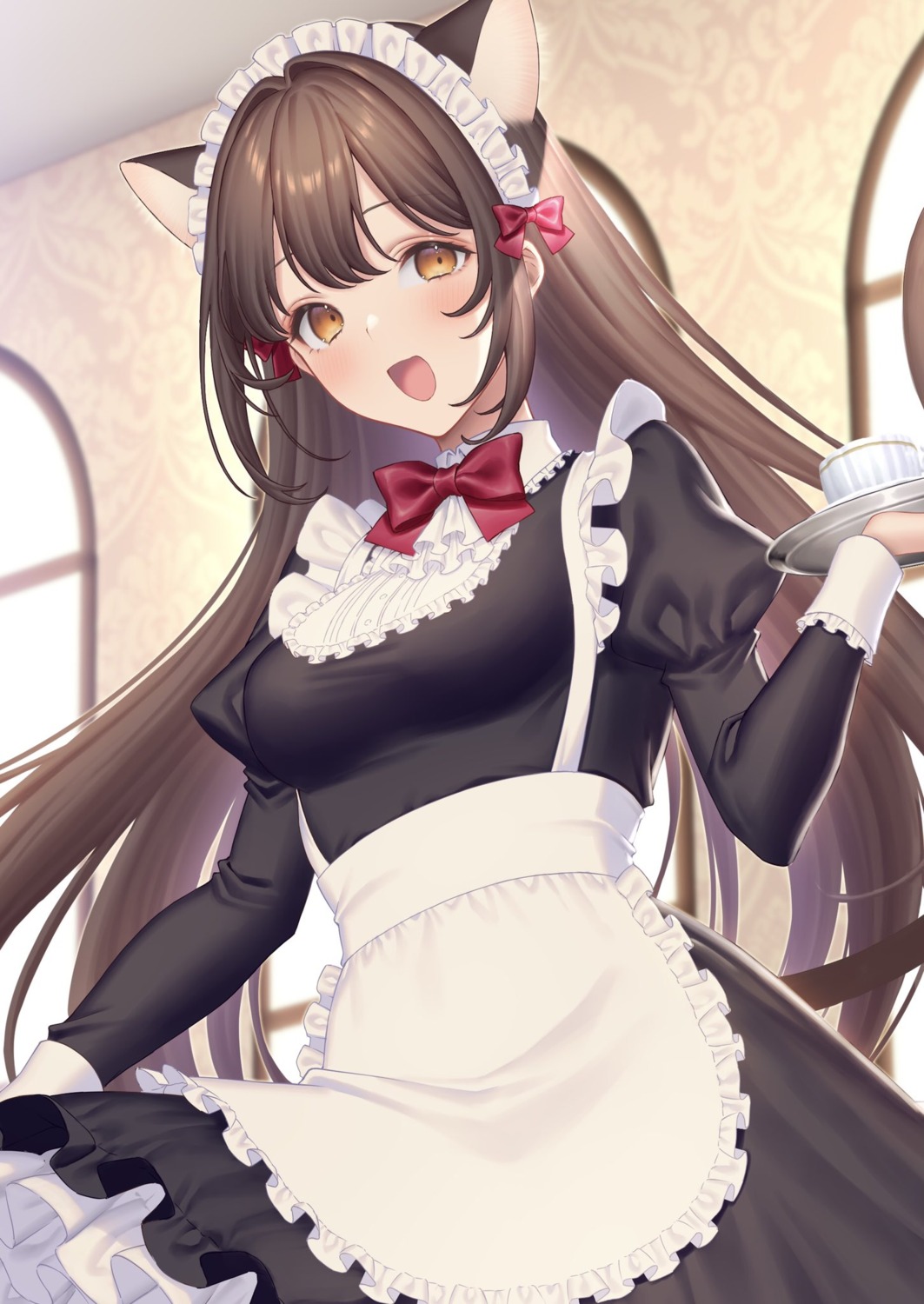 animal_ears, maid, nekomimi, sakura_shiho, skirt_lift, tail