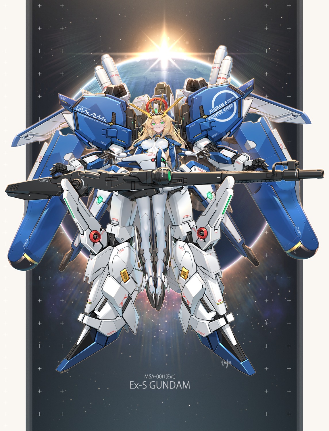bodysuit, ex-s_gundam, gun, gundam_sentinel, mecha_musume