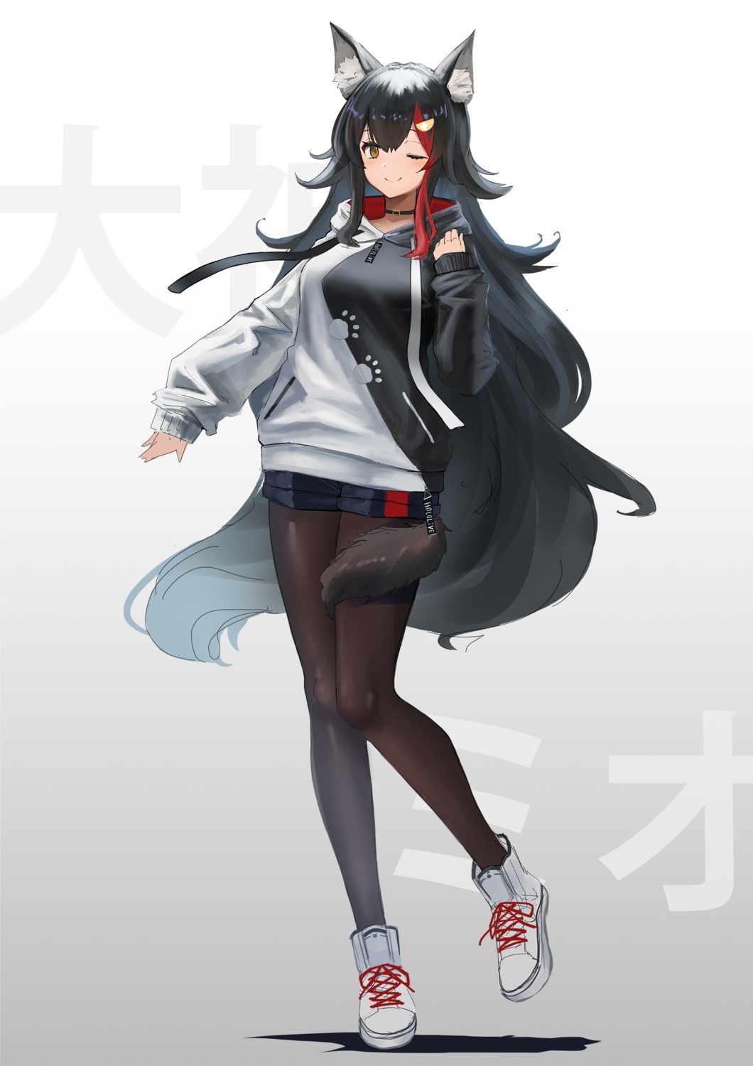 animal_ears, hololive, hololive_gamers, ookami_mio, pantyhose, sthk, tail