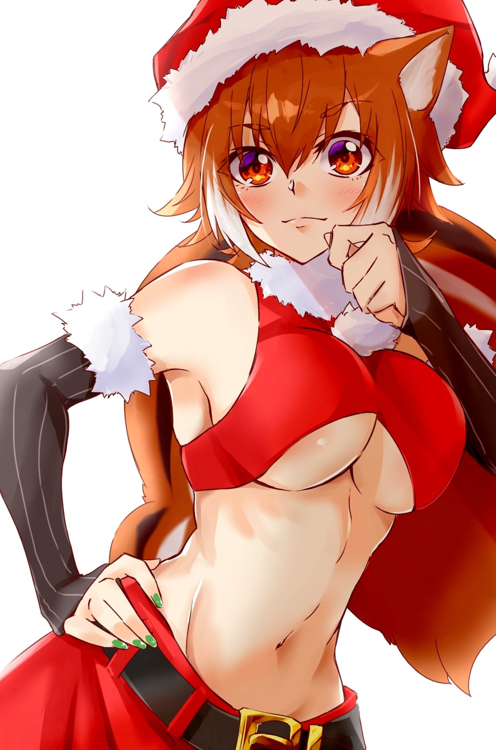 animal_ears, blazblue, blazblue:_calamity_trigger, blazblue:_chronophantasma, blazblue:_continuum_shift, christmas, chukachuka, makoto_nanaya, no_bra, tail, underboob