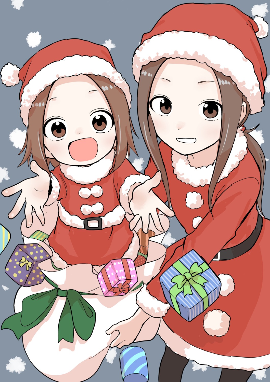 christmas, dress, karakai_jouzu_no_(moto)_takagi-san, karakai_jouzu_no_takagi-san, nishikata_chii, pantyhose, takagi-san, yamamoto_souichirou