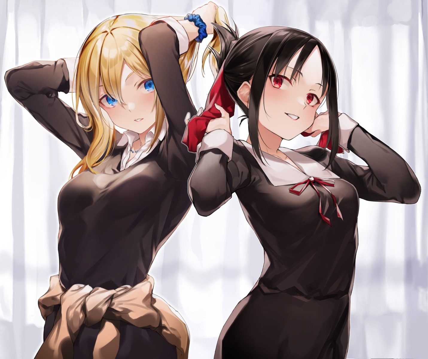 hachiroku_(hatirokusann86), hayasaka_ai, kaguya-sama_wa_kokurasetai_~tensai-tachi_no_renai_zunousen~, seifuku, shinomiya_kaguya, sweater