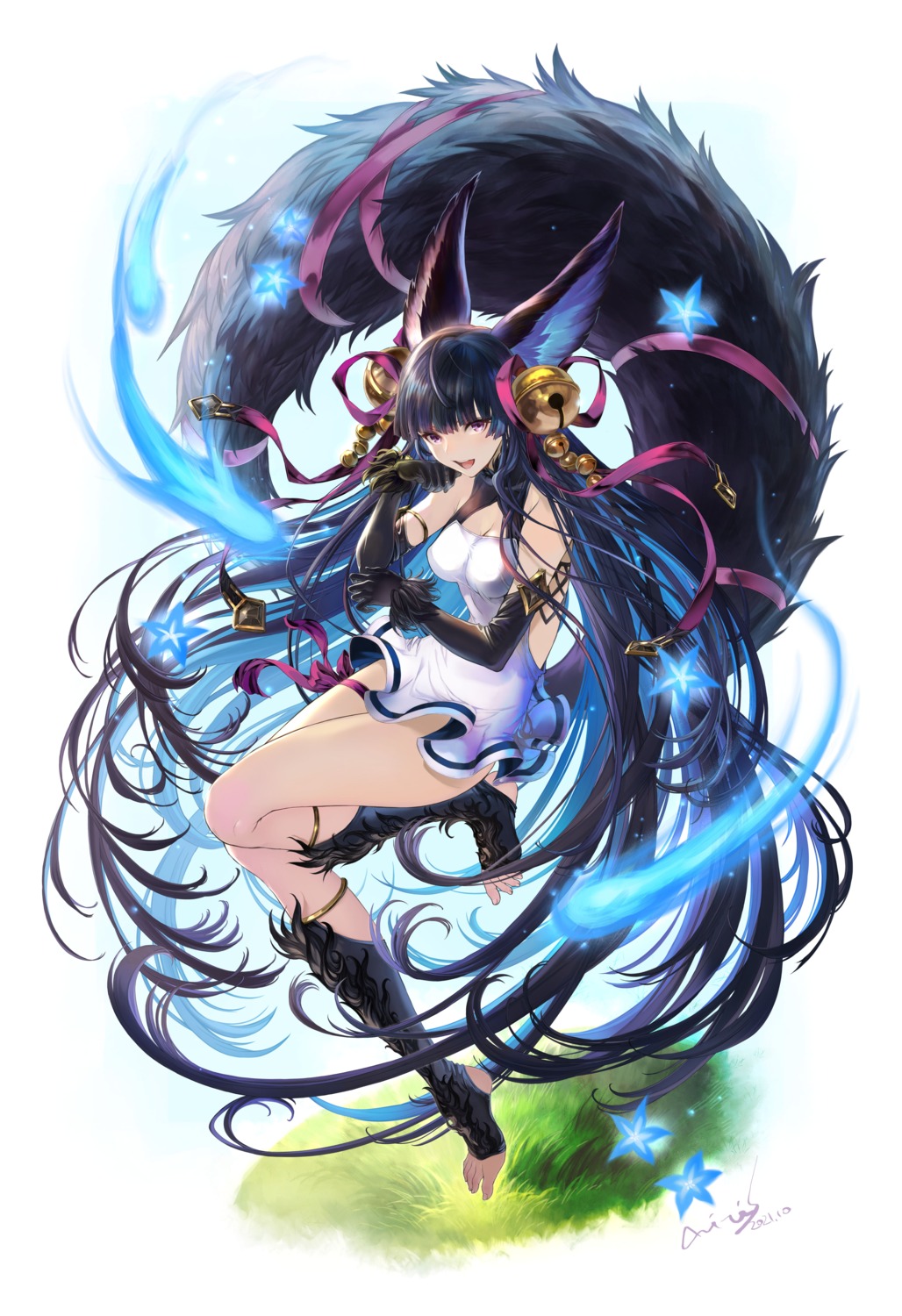 animal_ears, dress, hori_airi, nopan, skirt_lift, tail
