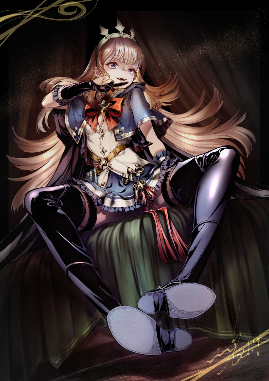 cleavage, garter, hori_airi, no_bra, open_shirt, skirt_lift, thighhighs