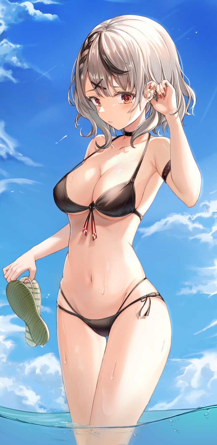 bikini, hololive, sakamata_chloe, swimsuits, wet, zeroillya