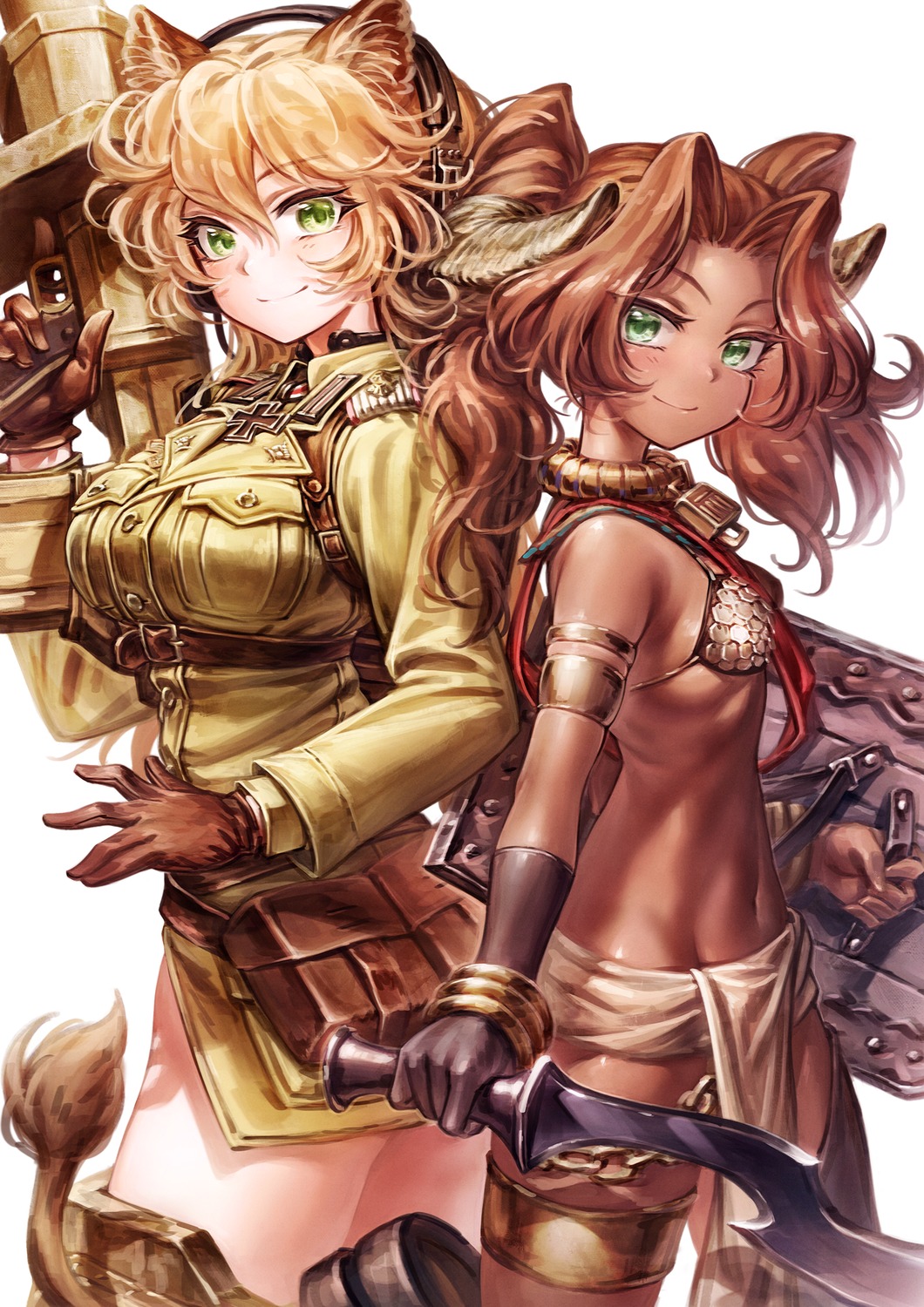animal_ears, bikini_armor, garter, horns, oyu_udon, strike_witches, sword, tail, uniform, weapon
