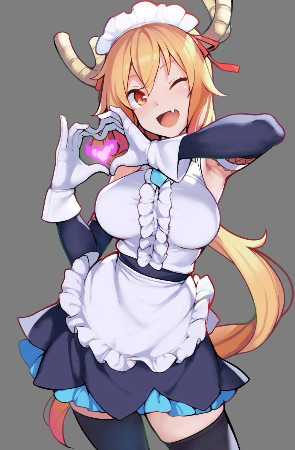 ataruman, horns, kobayashi-san_chi_no_maidragon, maid, skirt_lift, thighhighs, tooru_(maidragon)