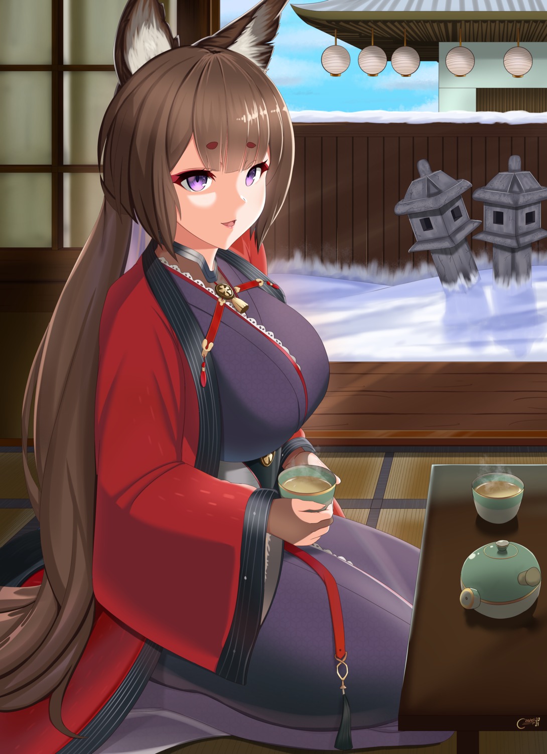 amagi_(azur_lane), animal_ears, azur_lane, castell, japanese_clothes, kimono, kitsune