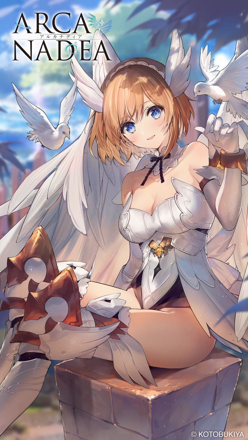 arcanadea, armor, kotobukiya, leotard, lumitea_(arcanadea), necomi, no_bra, thighhighs, wings
