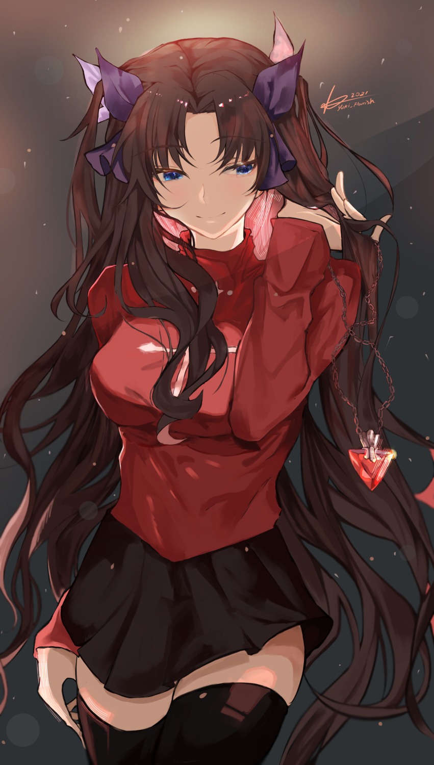 fate/stay_night, thighhighs, toosaka_rin, yuki_flourish