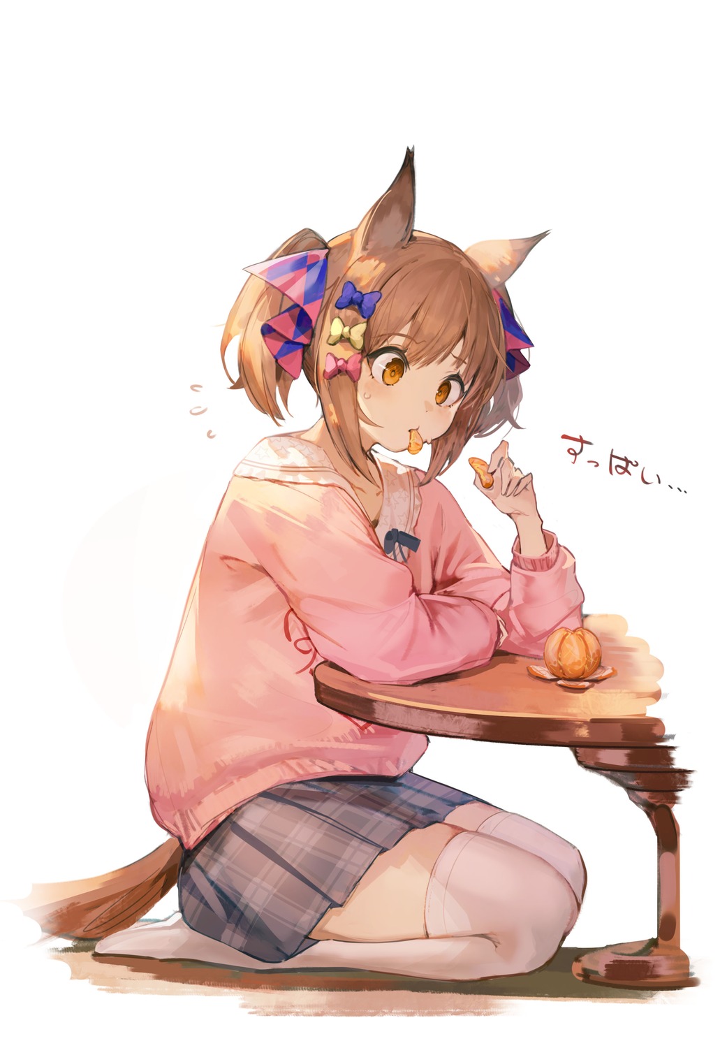 animal_ears, smart_falcon_(umamusume), sweater, tail, thighhighs, uma_musume_pretty_derby