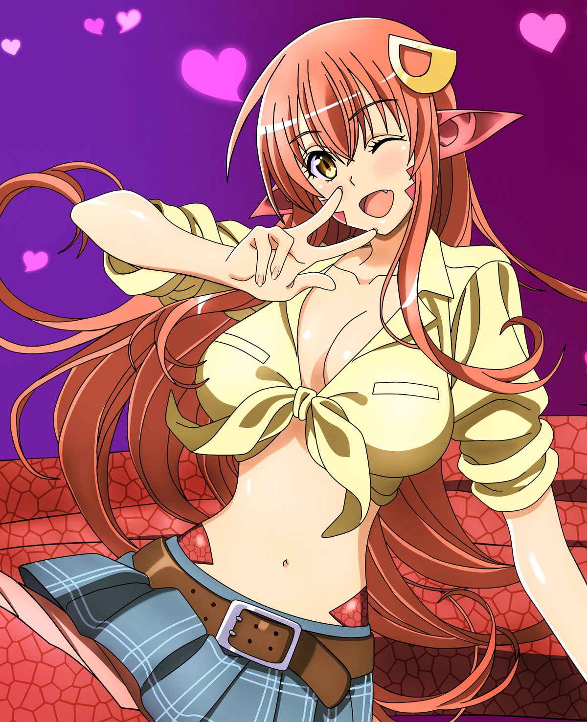 cleavage, dt501061, miia_(monster_musume), monster_girl, monster_musume_no_iru_nichijou, no_bra, open_shirt, pointy_ears