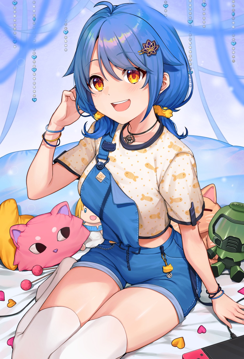 overalls, reiji-rj, thighhighs