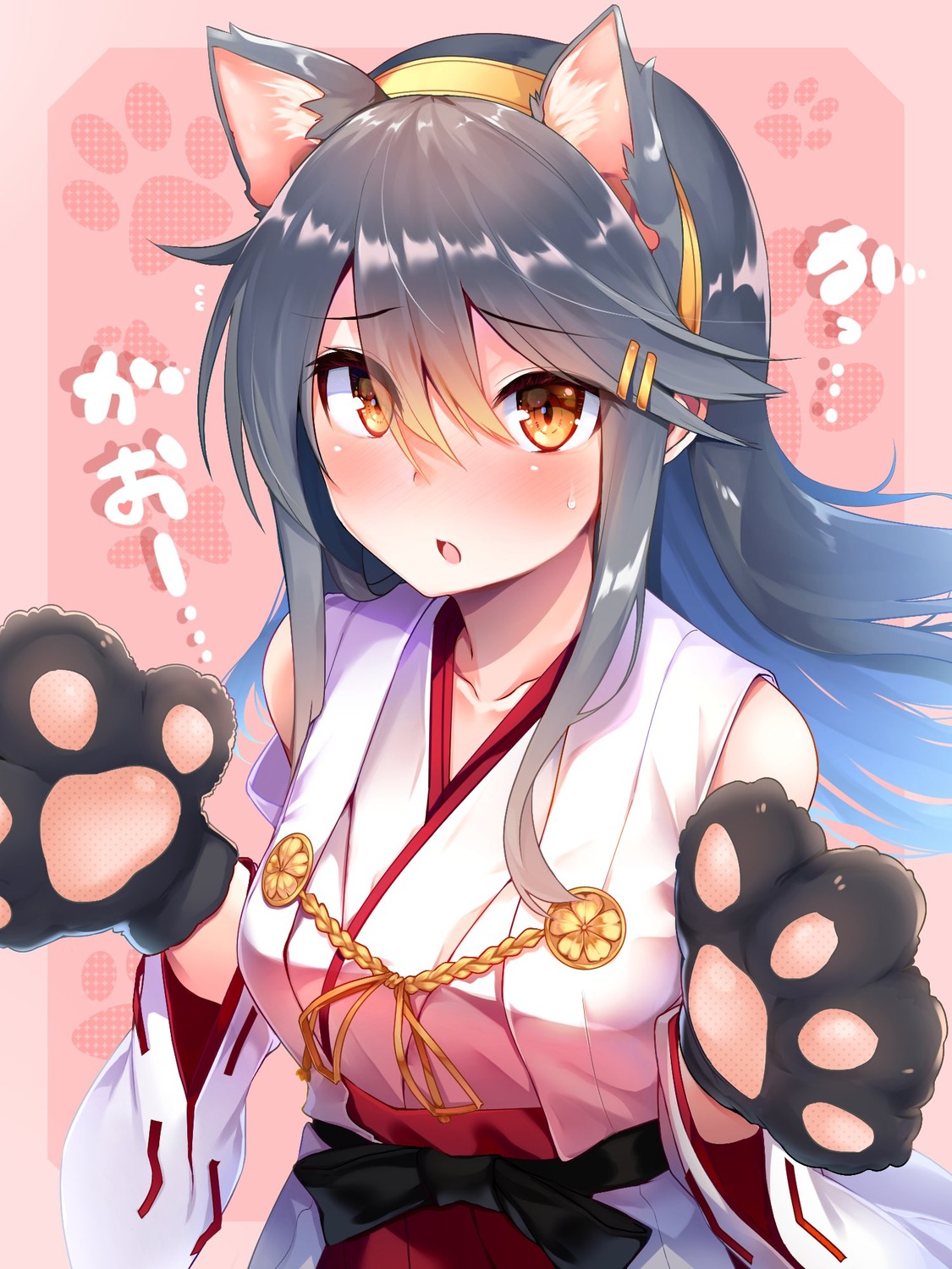 animal_ears, haruna_(kancolle), japanese_clothes, kantai_collection, nekomimi, tsukui_kachou