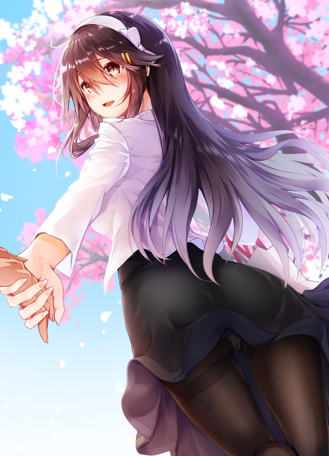 ass, haruna_(kancolle), kantai_collection, pantsu, pantyhose, skirt_lift, tsukui_kachou