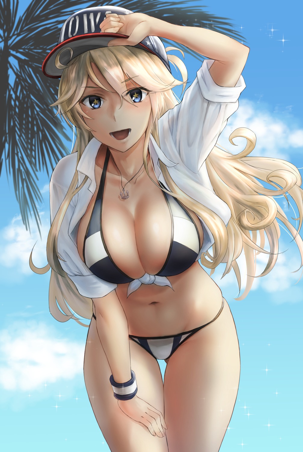 bikini, dress_shirt, iowa_(kancolle), kantai_collection, kokuzou, open_shirt, see_through, swimsuits