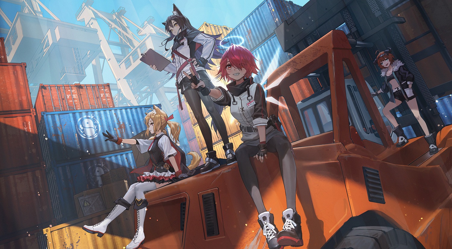 angel, animal_ears, arknights, croissant_(arknights), exusiai_(arknights), heels, horns, pantyhose