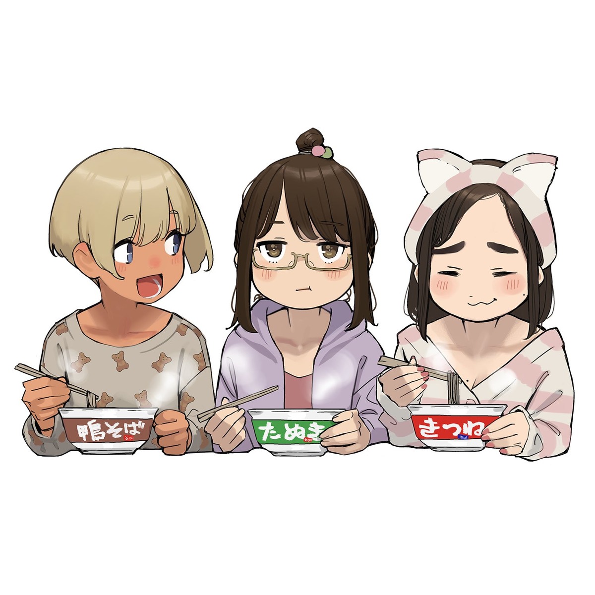 animal_ears, douki-chan, ganbare_douki-chan, kouhai-chan_(ganbare_douki-chan), megane, nekomimi, shinjin-chan, sweater