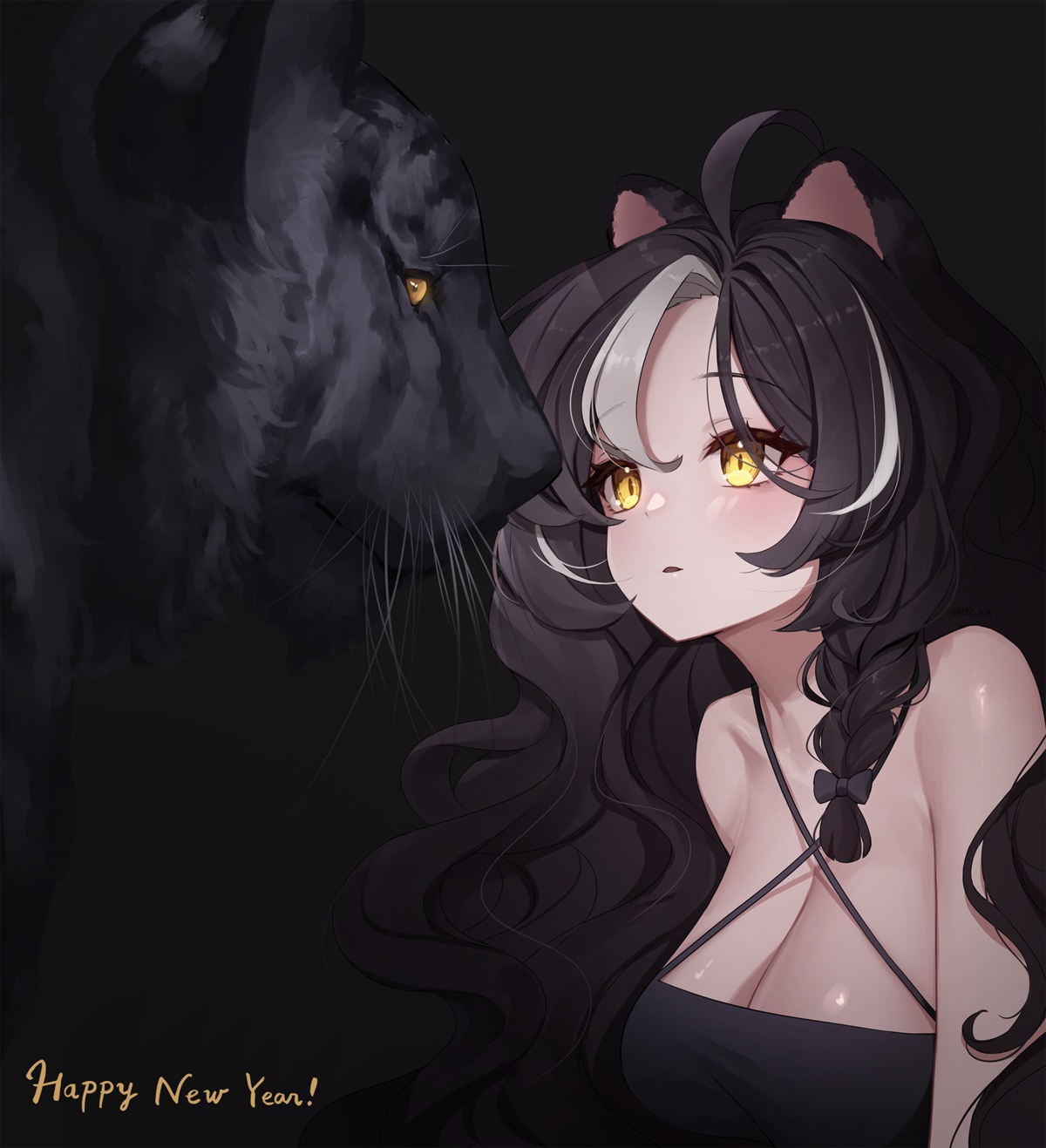 animal_ears, ankkoyom, cleavage, no_bra