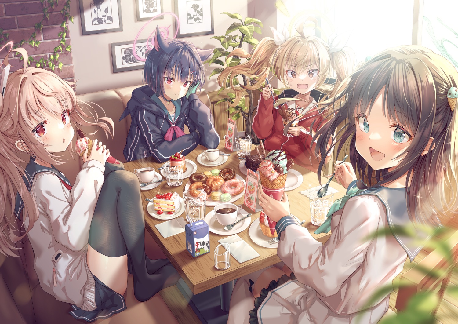 animal_ears, blue_archive, halo, hirokazu_(analysis-depth), ibaragi_yoshimi, kurimura_airi, kyouyama_kazusa, nekomimi