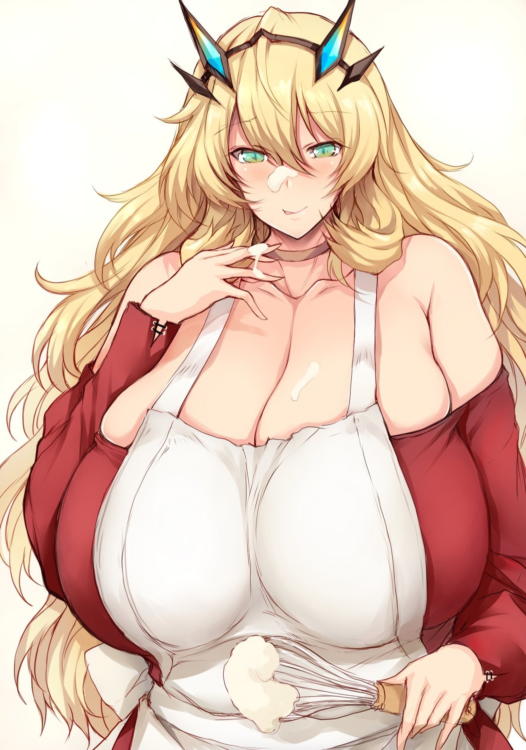 barghest, cleavage, cream, fate/grand_order, horns, no_bra, sketch, sweater